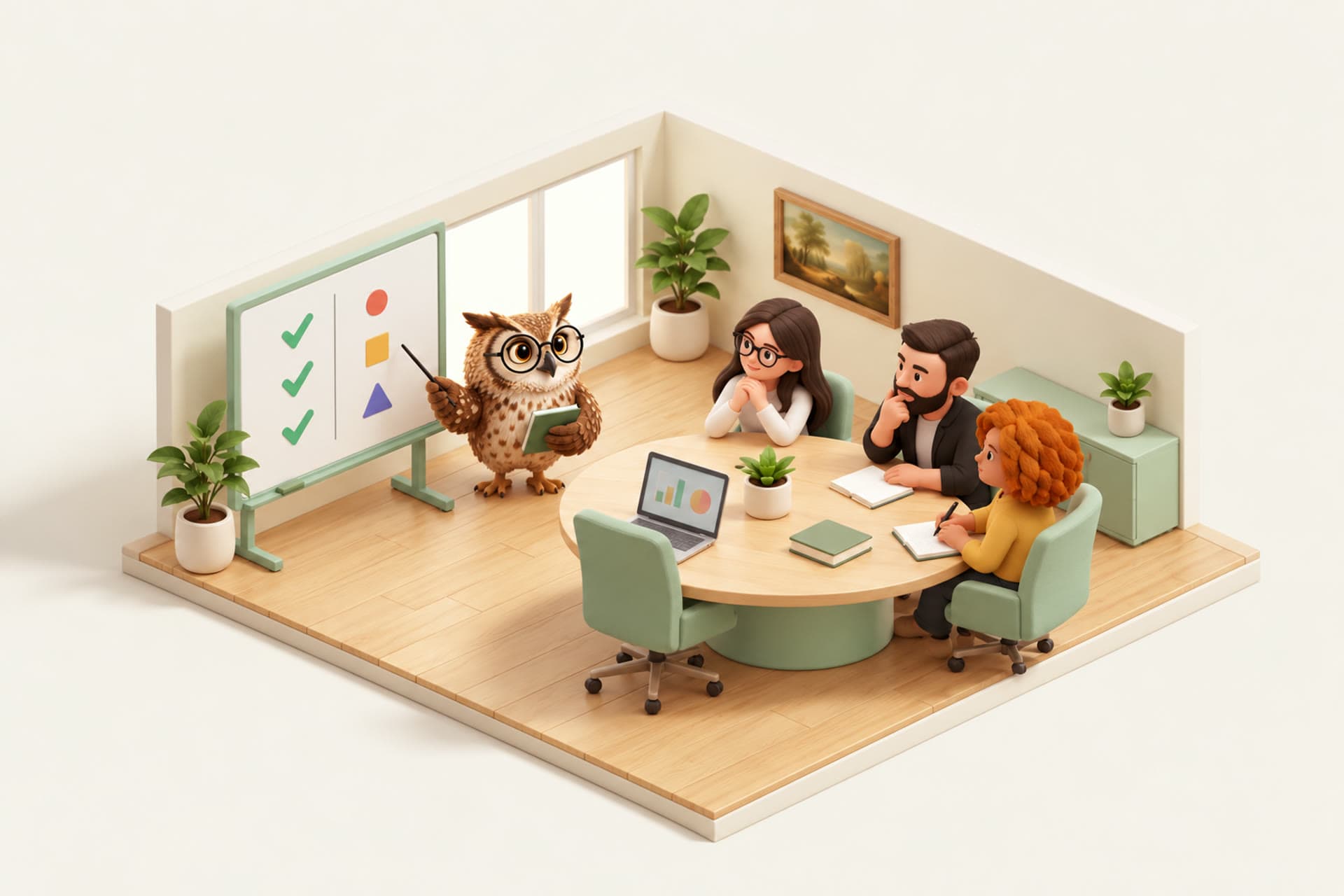 June presenting a comparison to a client team